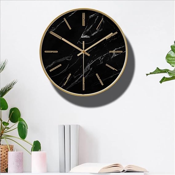 Wanduhr Mit Schwarzem Marmordial Und Goldrand Stäbchenmarkierungen Hotelqualität Flüsterleises Uhrwerk Küche