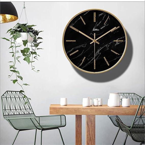 Wanduhr Mit Schwarzem Marmordial Und Goldrand Stäbchenmarkierungen Hotelqualität Flüsterleises Uhrwerk Küche