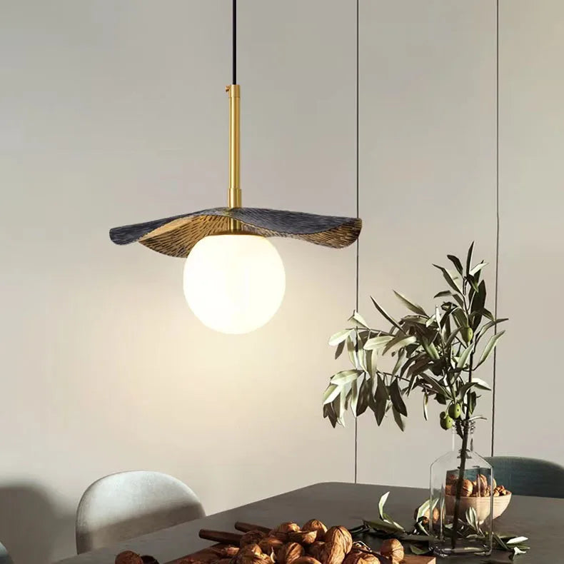 Kupfer Marmor Pendelleuchte Mit Fließender Kupferwelle Und Marmorkugel Für Luxuriöse Moderne Raumbeleuchtung