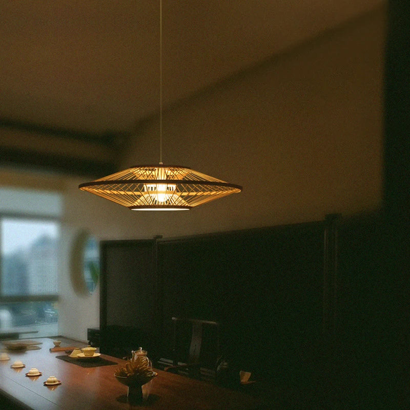 Moderne Geometrische Bambus Pendelleuchte Für Küche Und Esszimmer Umweltfreundliche Raumbeleuchtung Natürliche Materialien