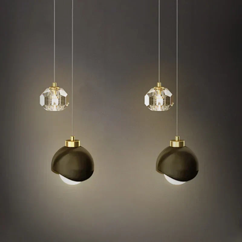 Elegante LED Pendelleuchte Mit Kristall Globus Doppel Kristall Beleuchtung Für Modernes Zuhause