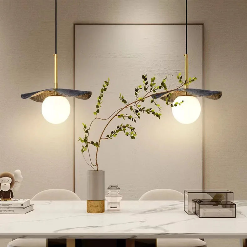 Kupfer Marmor Pendelleuchte Mit Fließender Kupferwelle Und Marmorkugel Für Luxuriöse Moderne Raumbeleuchtung