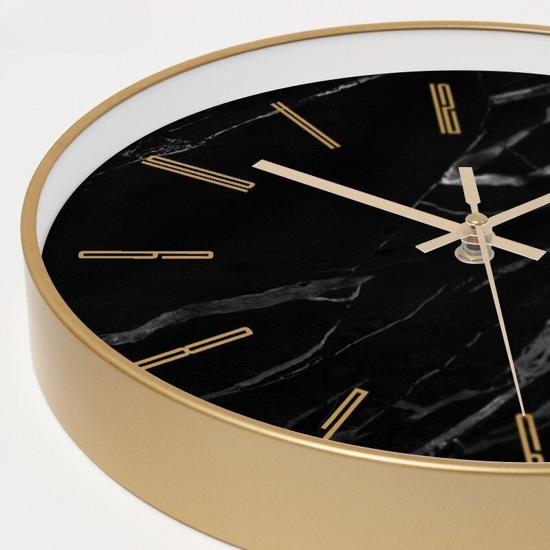 Wanduhr Mit Schwarzem Marmordial Und Goldrand Stäbchenmarkierungen Hotelqualität Flüsterleises Uhrwerk Küche