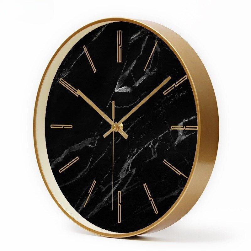 Wanduhr Mit Schwarzem Marmordial Und Goldrand Stäbchenmarkierungen Hotelqualität Flüsterleises Uhrwerk Küche
