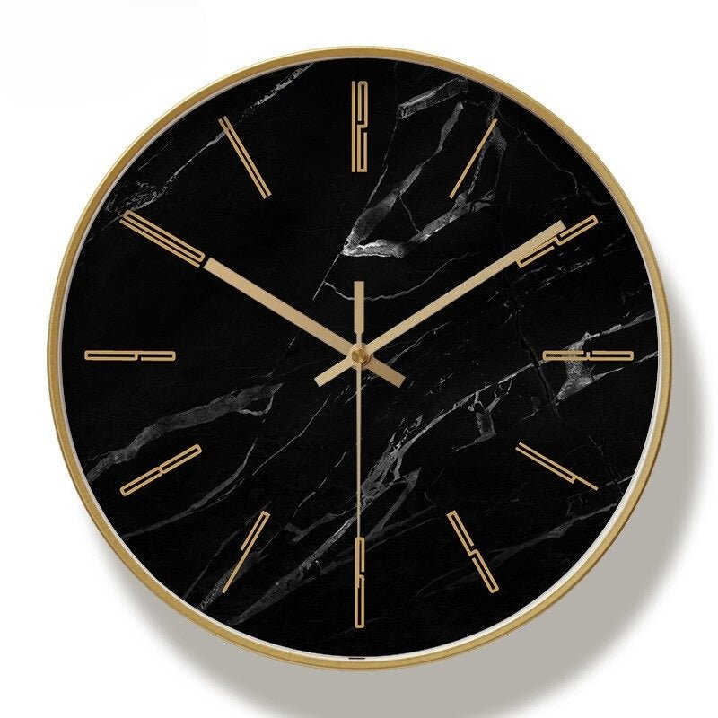 Wanduhr Mit Schwarzem Marmordial Und Goldrand Stäbchenmarkierungen Hotelqualität Flüsterleises Uhrwerk Küche