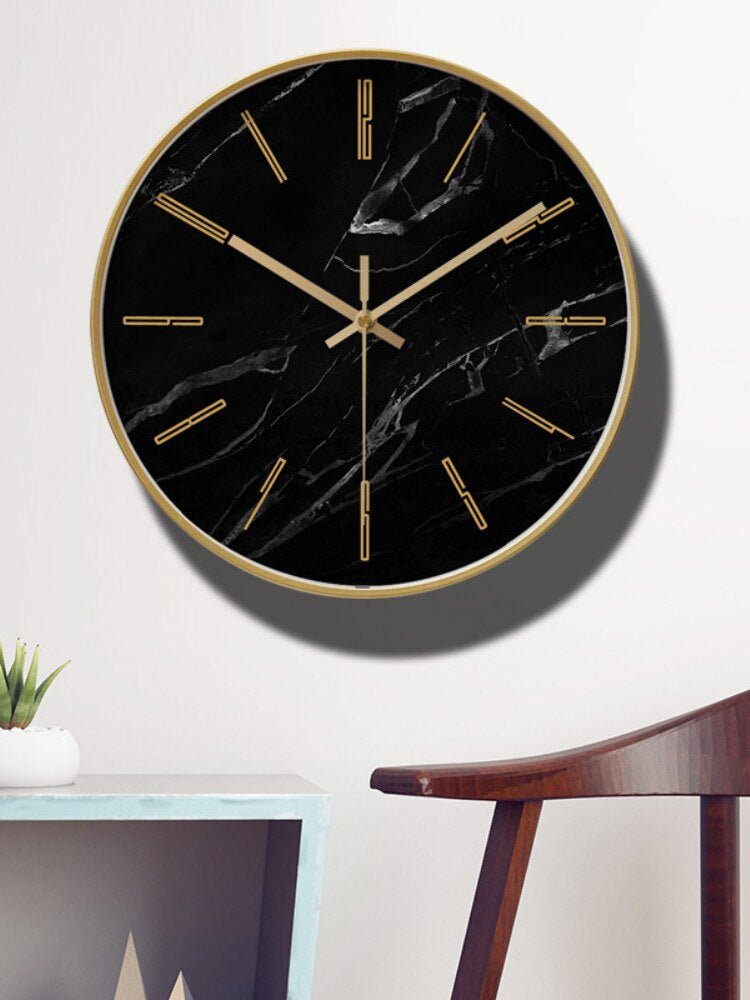 Wanduhr Mit Schwarzem Marmordial Und Goldrand Stäbchenmarkierungen Hotelqualität Flüsterleises Uhrwerk Küche